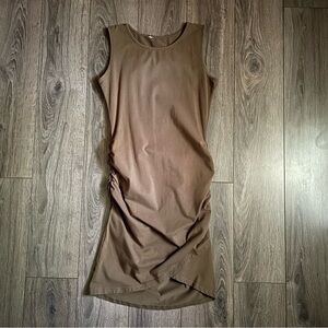 Olive green bodycon dress | size L slit sleeveless midi